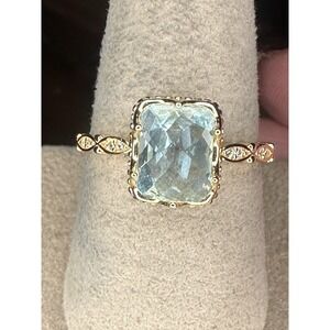 Square Checkerboard Cut Aquamarine Sterling Silver Ring-  Adjustable Size